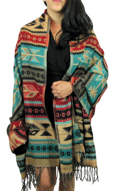 Alpaca Blend Shawl Wrap in Reversible Design Peru 27" x 72"