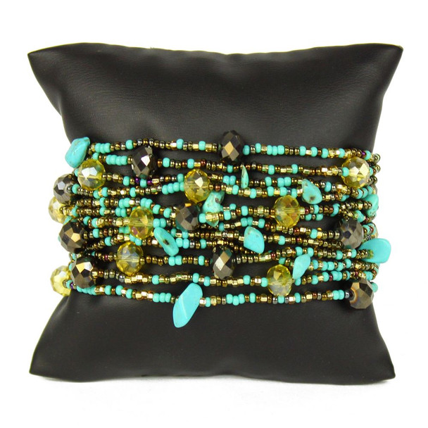 Turquoise and Gold Twelve Strand Beaded Bracelet