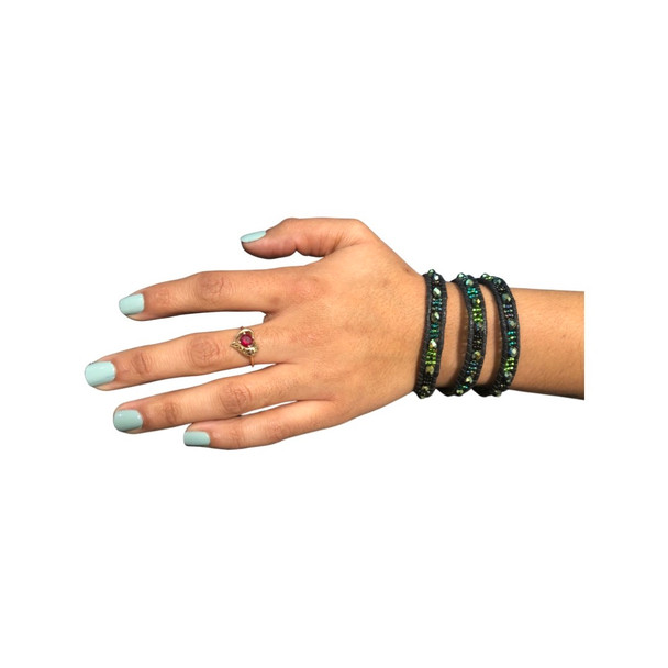 Green Tripe Wrap Bead Bracelet Hand Made