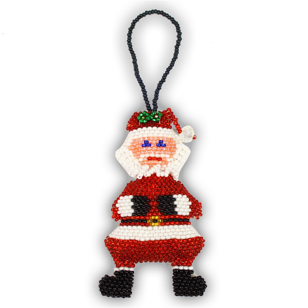 Super Santa 3.5" Tall Beaded Ornament Hand Made Guatemala