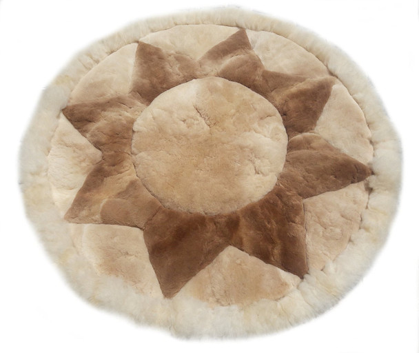 Alpaca Fur Rug Round Eight Point Star 60" Diameter Full Size Accent Floor Area Rug- Design 42