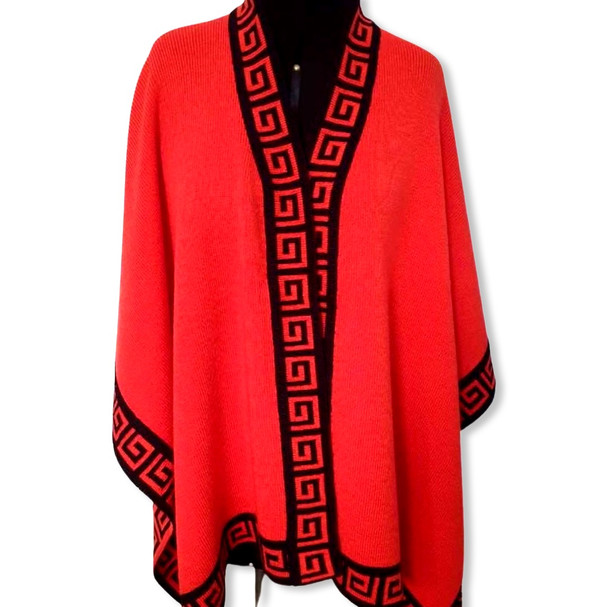 Ruana  Cape Outlined 100% Alpaca Wool Poncho Open