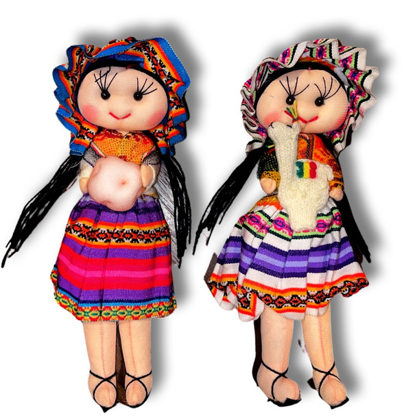Peruvian Traditional Costume Doll Handmade 11" Tall Assorted Colors