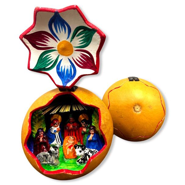 Gourd Nativity Ornament with Scene Inside Hand Painted 5 Inches