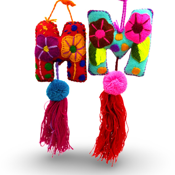 M Alphabet Wool Felt Embroidered Letters with Tassels