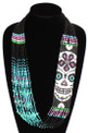 Black and Pink Dia de los Muertos Necklace Glass Beads Fine Strands 22" NE602