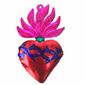 Milagro Colorful Sacred Heart Mexican Tin Ornament