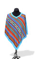 Turquoise Alpaca Poncho Multicolored Waves and Bands with Diagonal Stripes