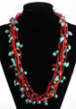Turquoise and Red Twelve Strand Beaded Necklace  24" Hand Made Necklace