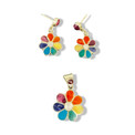 Sterling Silver Inlaid Pendant Earrings Set flowers desing  