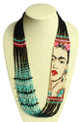 Frida Kahlo Necklace Glass Beads with Black and Turquoise Magnet Closure