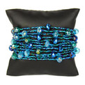 Blue Gleaming Crystals and Glass Beads Twelve Strands 3" Wide Bracelet