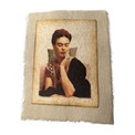 Amate Bark Paper Silkscreened Image of Frida Kahlo Portrait at Home