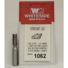 WHITESIDE 1062 2 Flute Straight Bit, 3/8 Dia, 1" Cut Length, 1/2 Shank