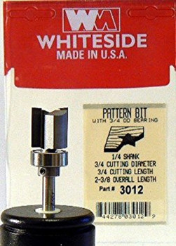 WHITESIDE MACHINE 3012 TEMPLATE BIT W/BALL BEARING GUIDE 3/4CD 3/4CL 1/4SHANK