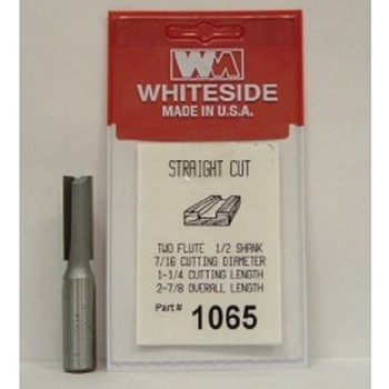 WHITESIDE 1065 2 Flute Straight Bit, 7/16 Dia, 1-1/4 Cut Length, 1/2 Shank