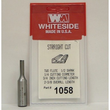 WHITESIDE 1058 STRAIGHT BIT 1/4-CD 3/4CL 1/2-SHANK 2-3/8-OAL 2 FLUTE ROUTER BIT