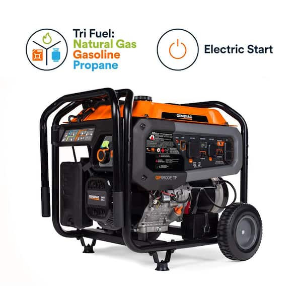 Generac 12500/9500-Watt Tri-Fuel Portable Generator, Easy-To