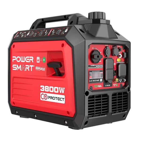 PowerSmart 3800-Watt/3300-Watt Recoil Start Gasoline/Propane Powered Dual Fuel Inverter Portable Generator with CO Detect