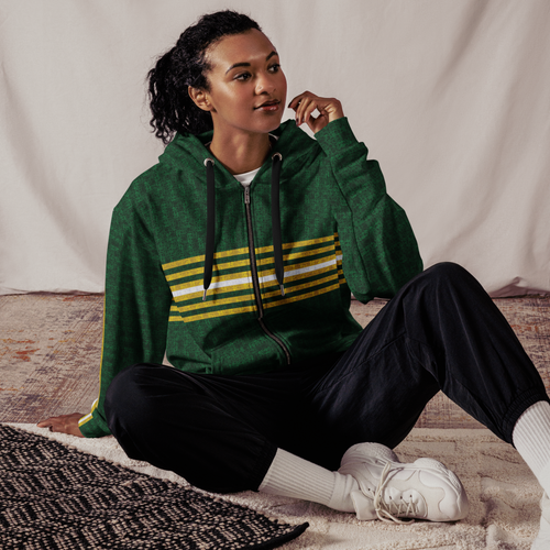 ultiMidStripe unisex Zip Hoodie with Tech:7v pattern — Dark Green / Gold Medal / White