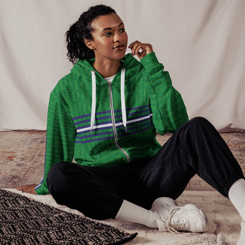 MultiMidStripe unisex Zip Hoodie with Tech:7v pattern — Green / Blue / White