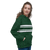 Dark green & white, classic rugby stripe hoodie — updated with abstract base pattern (side view)