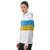 Powder blue & gold stripes on classic white hoodie  — updated with abstract base pattern (side view)