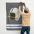 Long-lasting wall flag custom illustrated with an old school football helmet in white & light blue on grey (vertical orientation)