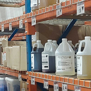 wholesale baking supplies shown on warehouse shelves
