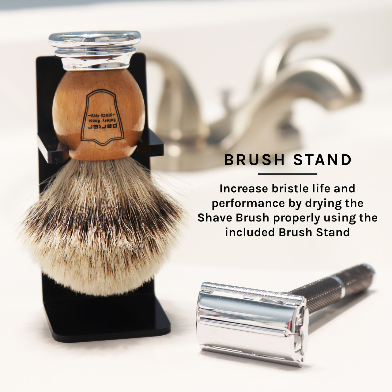 Parker Safety Razor Shaving Brush and Stand - Thumbnail 3