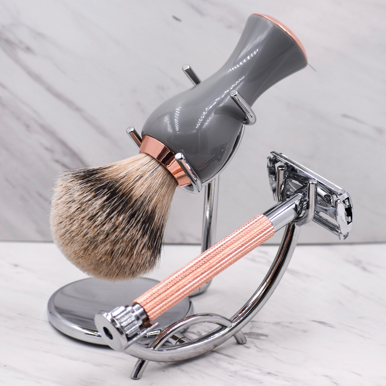 Chrome Razor and Shaving Brush Stand from Super Safety Razors