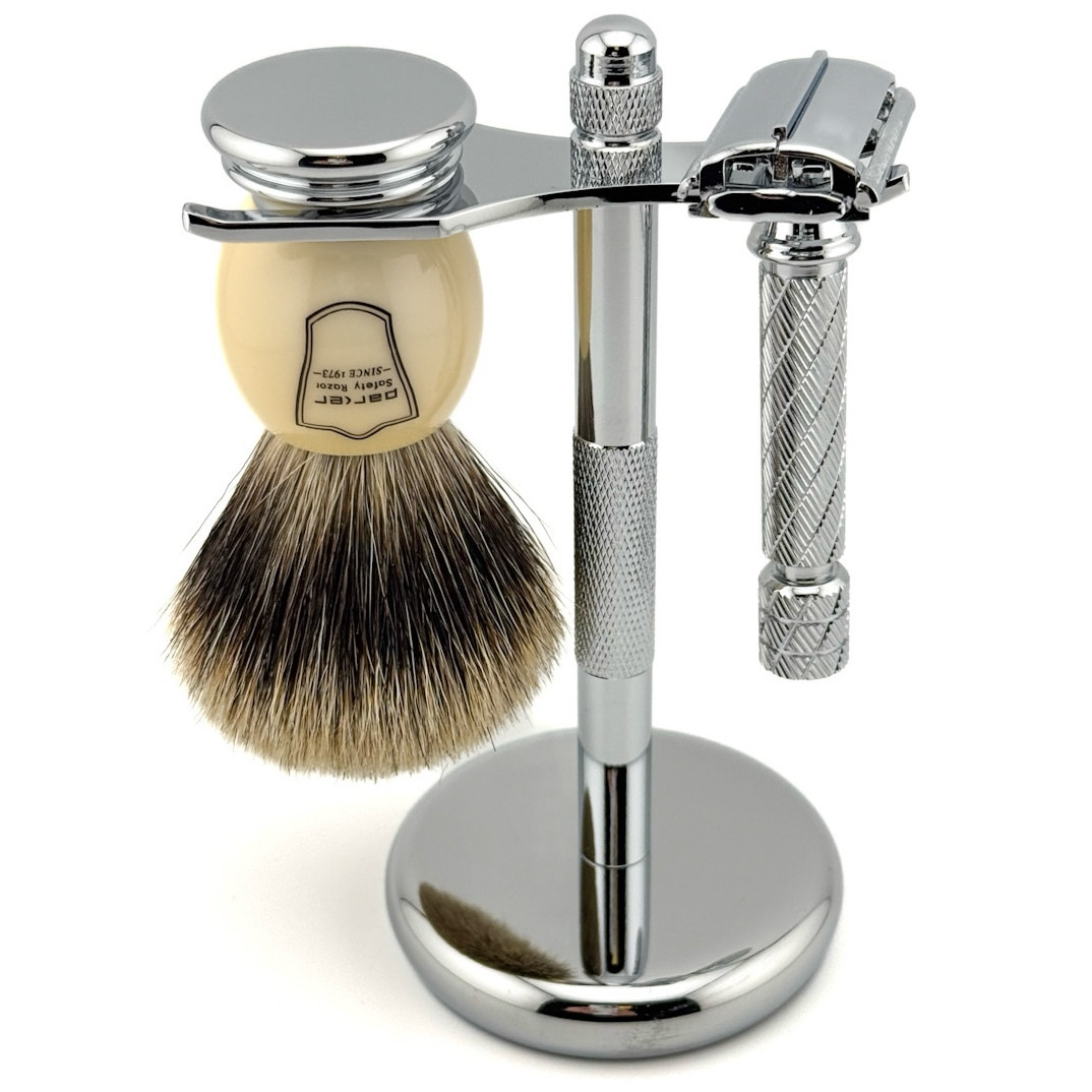 Parker 87R Short Handle Butterfly Razor & Pure Badger 3-Piece