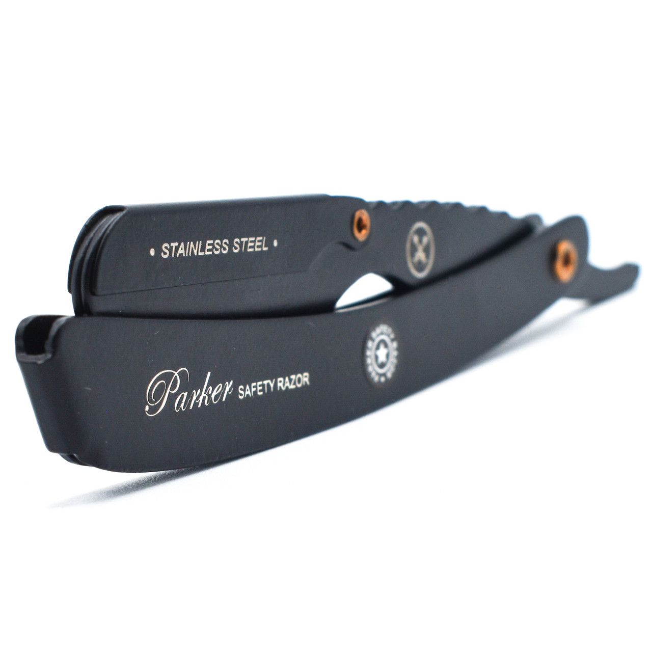 Parker SRXBLK Stainless Heavyweight Clip Straight Barber Razor & 5 ...