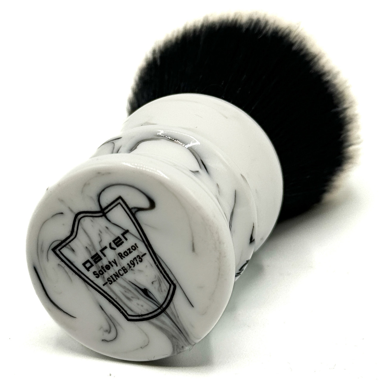 Parker Marbled White & Black Tuxedo Synthetic Shaving Brush & Stand
