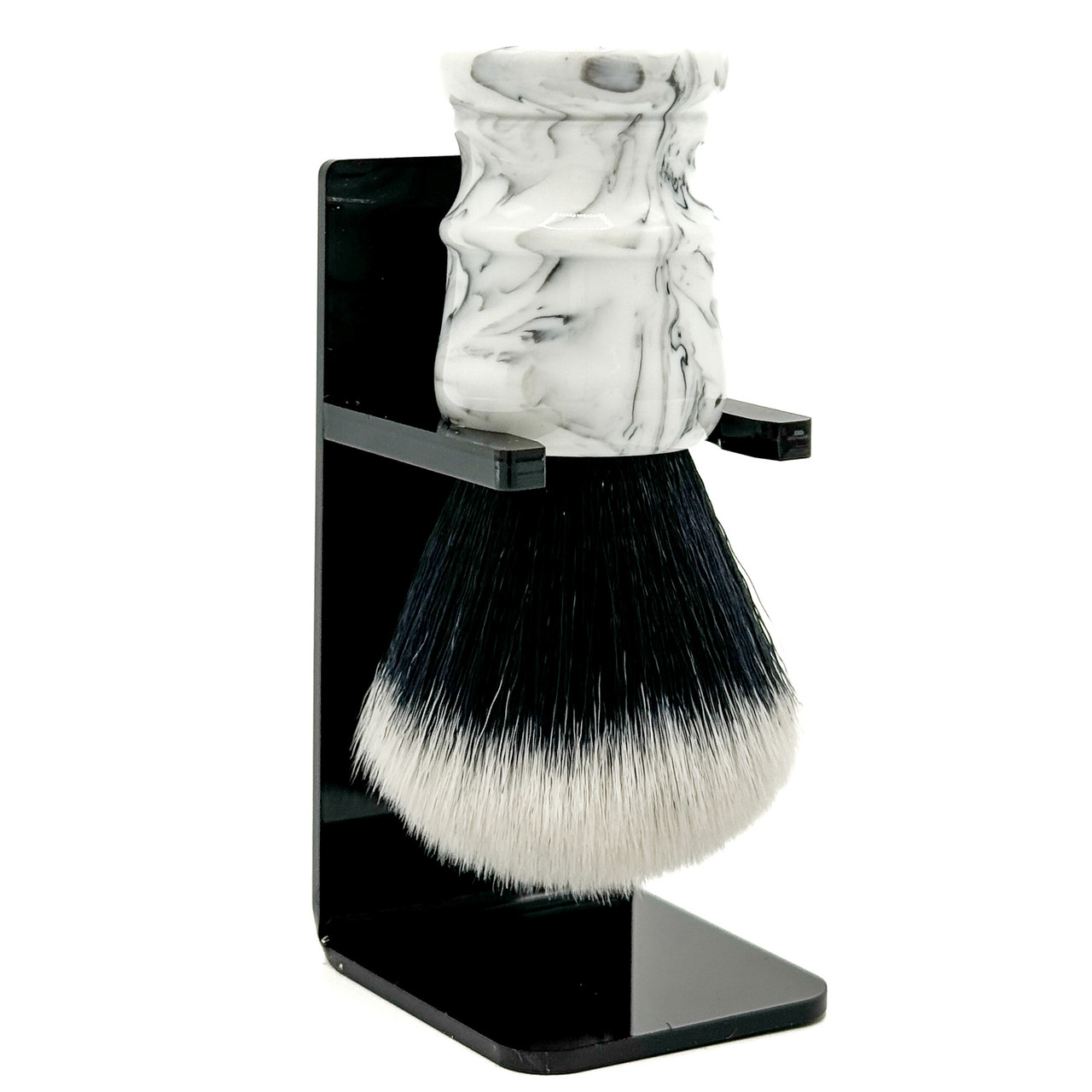 Parker Marbled White & Black Tuxedo Synthetic Shaving Brush & Stand