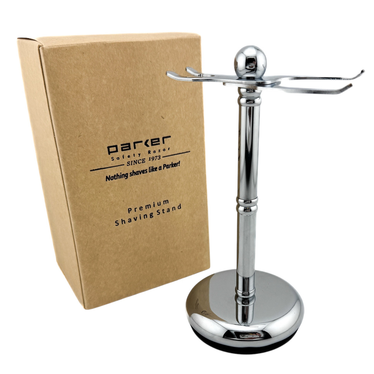 Parker Adjustable Deluxe Chrome Razor and Brush Shave Stand