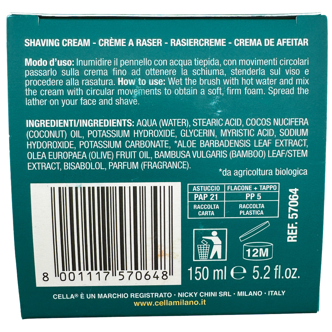 Cella Milano Organic Aloe Shaving Cream