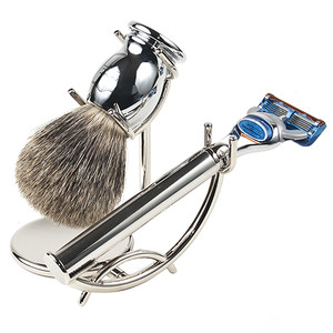 Parker Travel Shave Kit |Parker Brush, Soap, Safety Razor, Dopp Bag