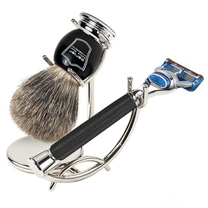 Parker Travel Shave Kit |Parker Brush, Soap, Safety Razor, Dopp Bag