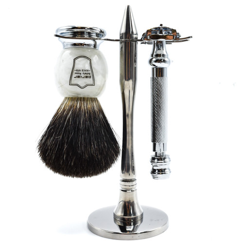 Parker 99R Heavyweight Butterfly Razor & Deluxe Black Badger 3-Piece Shave Set