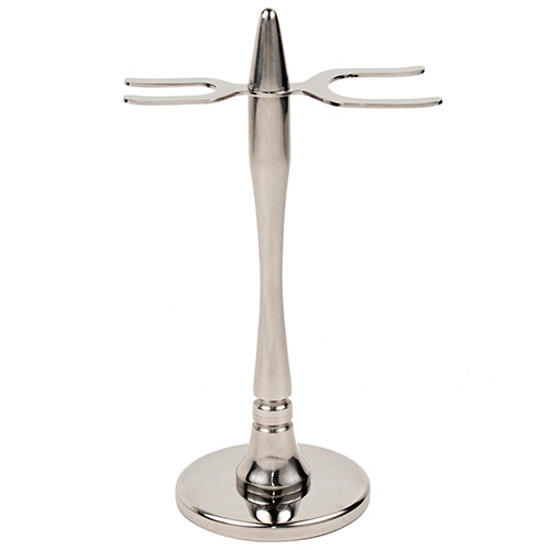 Stainless Steel "Modern" 2 prong Razor & Brush Shave Stand