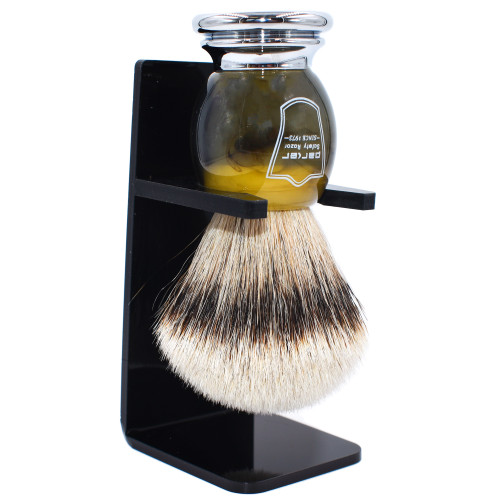 Parker Safety Razor 100% Silvertip Badger Bristle Faux Horn Handle Shaving Brush with Brush Stand