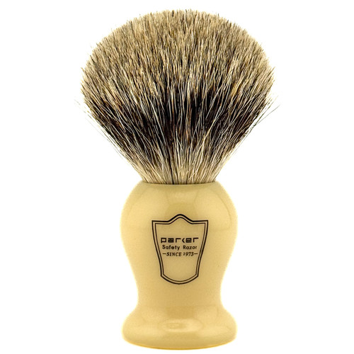 Parker Safety Razor 100% Pure Badger Bristle "Classic" Ivory Handle Shaving Brush with Free Brush Stand