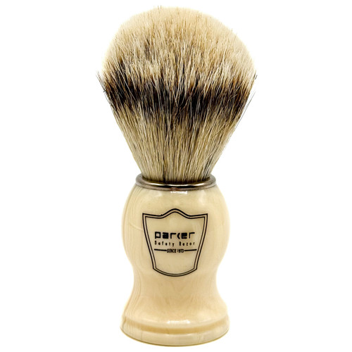 Parker Safety Razor 100% Silvertip Badger Bristle Shaving Brush (Faux Ivory Handle)