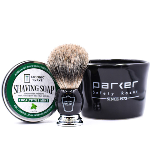 Parker & Taconic Shave Black Mug, Shave Brush & Shave Soap Set