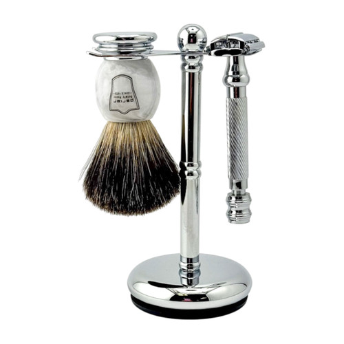 Parker 99R Butterfly Razor & Deluxe Black Badger Shaving Brush Shave Set