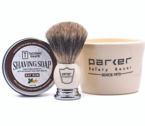 Parker & Taconic Shave White Mug, Shave Brush & Shave Soap Set