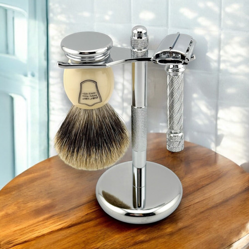 Parker 87R Short Handle Butterfly Razor & Pure Badger 3-Piece Shave Set