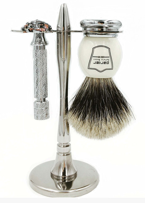Parker 87R Classic Handle Butterfly Safety Razor &  Pure Badger 3-Piece Shave Set