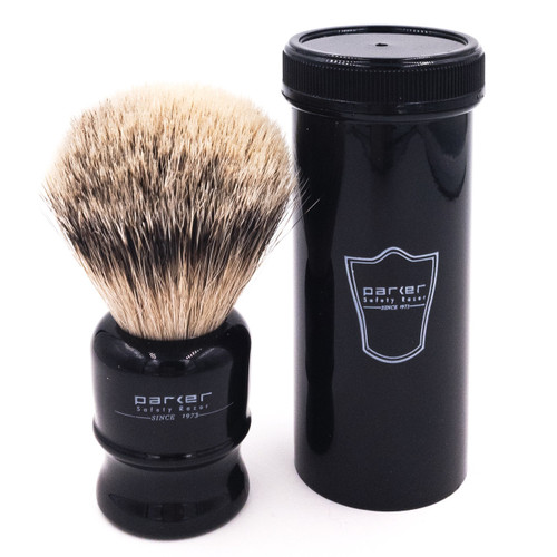Parker Travel Silvertip Badger Black Shave Brush with Case